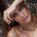 Cherry Aesthetic Stud Earrings with Garnet & Green Onyx