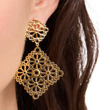 Spade Flower Lace Drop Earrings in 18k Gold Plating