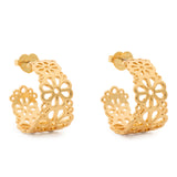 Spade Flower Lace Hoops in 18k Gold Plating