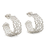 Spade Flower Lace Hoops in Silver