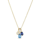 Blue Lab Grown Sapphire, Blue Topaz & Lab-Grown Diamond Pendant Necklace 1/5 ct tw 24K Yellow Gold Vermeil Sterling Silver 19"