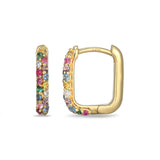 Multi Lab Grown Gemstone & Lab-Grown Diamond Hoop Earrings 1/20ct tw 24K Yellow Gold Vermeil Sterling Silver