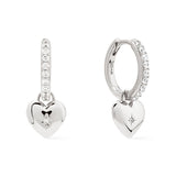 Heart Charm Huggie Earrings in Silver Plating
