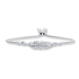 Pre-Owned Kay Diamond Accent Feather Bolo Bracelet in Sterling Silver