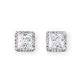 Square Kate Studs in Silver & Clear CZ