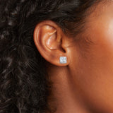 Square Kate Studs in Silver & Clear CZ