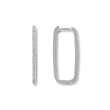 Sterling Silver Pave Rectangle Hoops