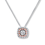 Pre-Owned Kay Sterling Silver & Rose Gold 1/5ct tw Diamond Cushion Halo Pendant Necklace