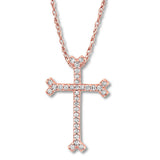 Pre-Owned Kay 1/10ct tw Round-cut Diamond Cross Necklace in 10k Rose Gold