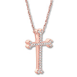 Pre-Owned Kay 1/10ct tw Round-cut Diamond Cross Necklace in 10k Rose Gold