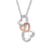 Pre-Owned Kay Diamond Accent Open Hearts Necklace in Sterling Silver & 10k Rose Gold