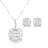 Pre-Owned Kay  1/10 ct Multi-Diamond Cushion-Shaped Necklace & Earring Gift Set in Sterling Silver