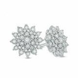 Pre-Owned Zales 10k White Gold 1/2ct Round Diamond White Gold Sunburst Studs