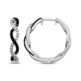 Pre-owned Kay 1/4ct tw Black & White Diamond Twist Hoops in Sterling Silver