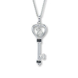 Pre-Owned Kay 1/6ct Diamond Open Hearts Key Pendant Necklace in Sterling Silver