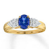 Pre-Owned Kay 10k Gold Lab-Created Sapphire and 1/15ct Diamond Ring