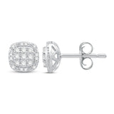 Pre-Owned Kay 10k White Gold 1/4ct Round Diamond Pave Square Studs