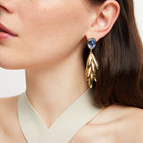 Yasmin Leaf Drops in Gold & Blue CZ