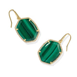 Daphne Pave Frame Drop Earrings in Green Malachite