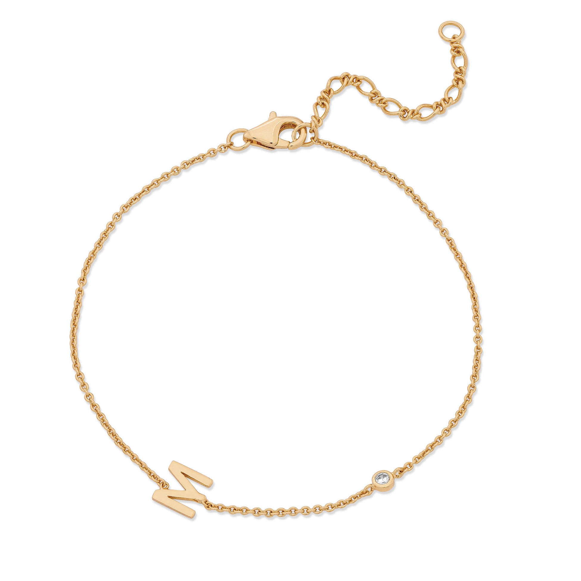 Sideways Initial Bracelet in 14k Gold Plating