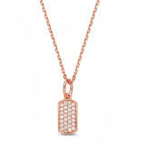 18k Rose Gold Plated Pave CZ Dog Tag Pendant Necklace