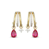 KAY x Rocksbox Pear-Shaped Lab-Created Ruby & Lab-Grown Diamond Split J-Hoop Earrings 1/5ct tw 24K Yellow Gold Vermeil Sterling Silver