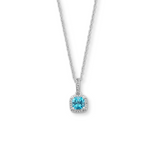 Pre-Owned Zales Cushion Cut Blue Topaz & White Sapphire Pendant Necklace in Sterling Silver