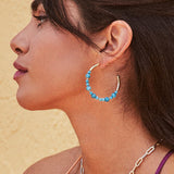 Jovie Beaded Hoop Earrings in Variegated Dark Teal Magnesite