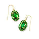 Lee Crystal Frame Drop Earrings in Gold & Kelly Green Illusion